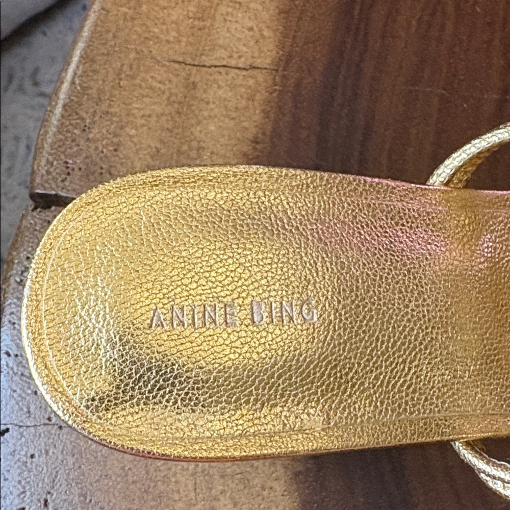 Anine Bing Graham Ankle Wrap Gold Sandals Size 38 - Picture 6 of 11